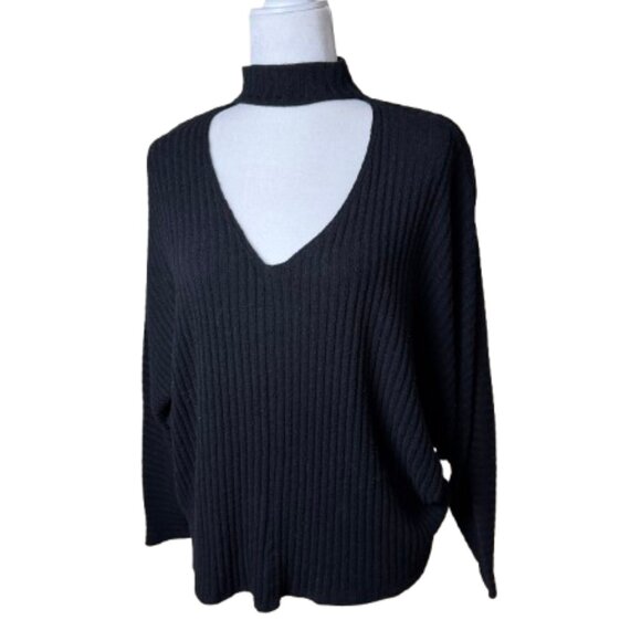 URBAN OUTFITTERS Cut Out Black Ribbed Sweater Bat Wing Size Small - Picture 1 of 11
